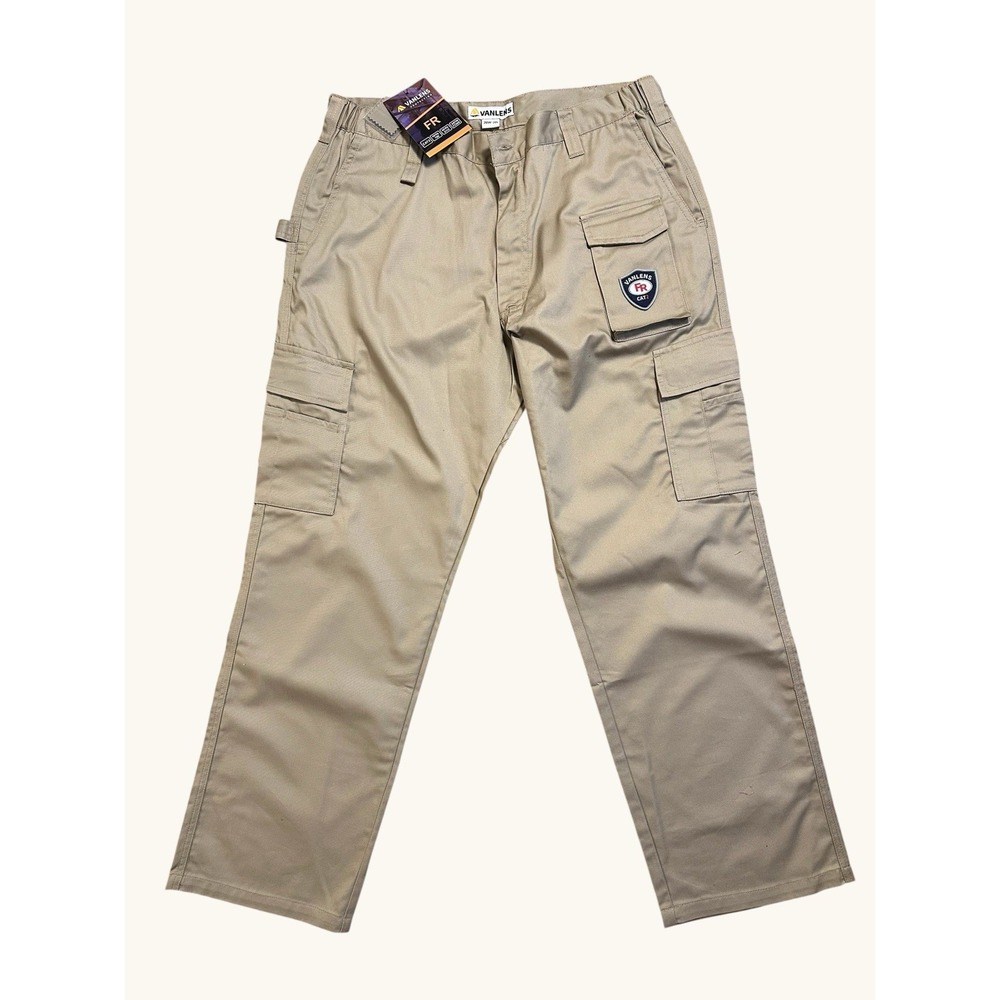 Vanlens FR CAT2 Cargo Workwear Pants Mens 38x30 Khaki Flame Resistant Utility